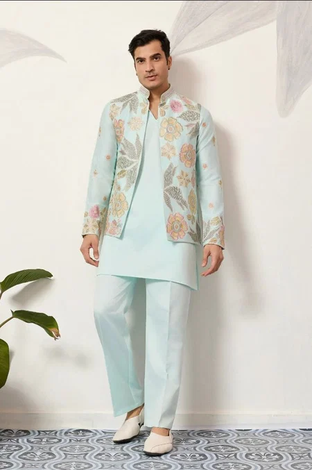 Viraasat Carnival by Shubhvastra Satin Silk Online Mens Kurta With Koti Bottom Wholesale